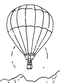 A black and white digital illustration of a hot air balloon.