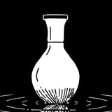 A black and white digital illustration of a vase floating on water, with ripples forming around its base.